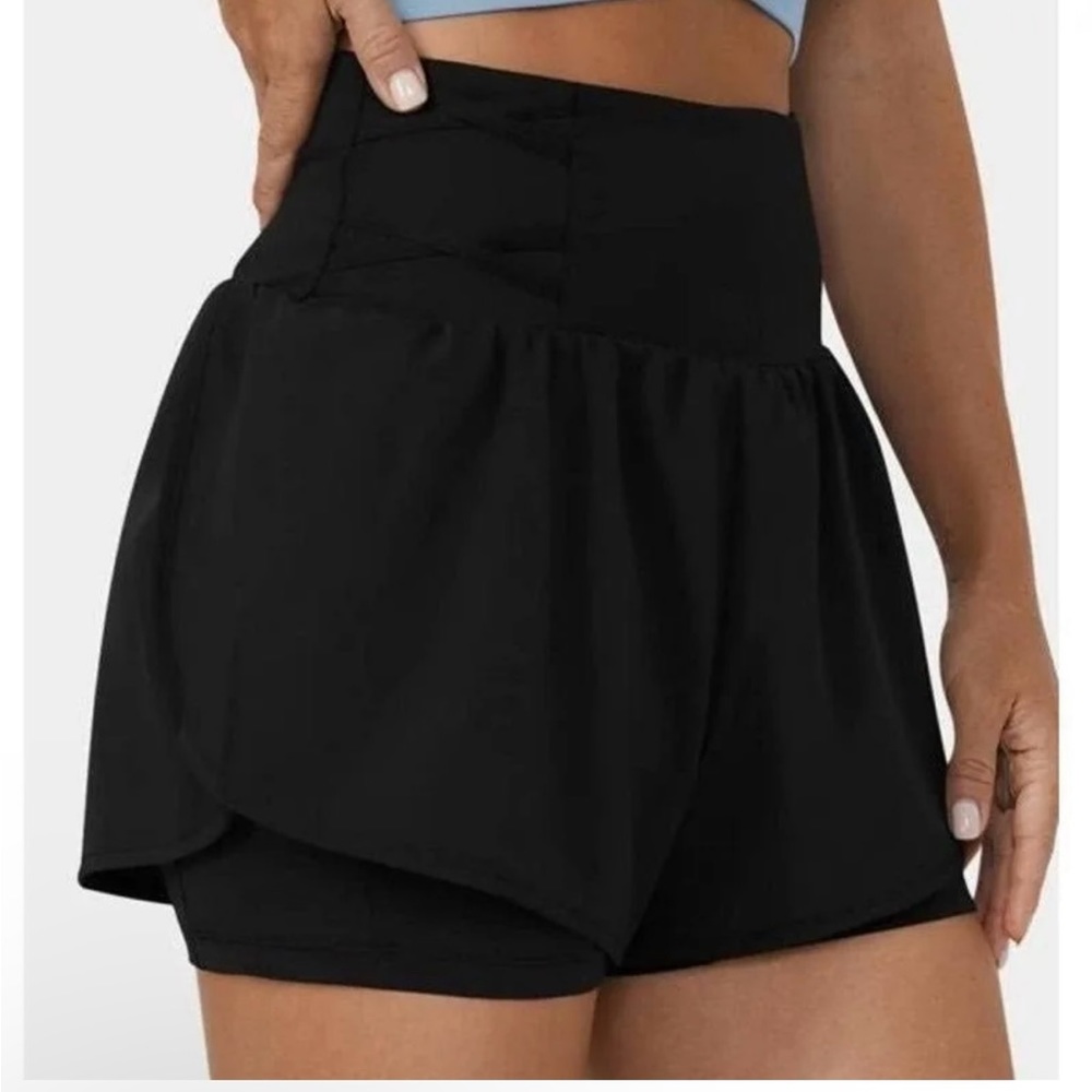 Black high waisted Halara shorts
